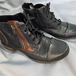 Remonte D4378-16 womens fashion comfort short boots, size 39/8.5, blue & brown